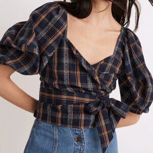 Madewell Sweetheart Wrap Top in Plaid | Size Small | Lightly Worn